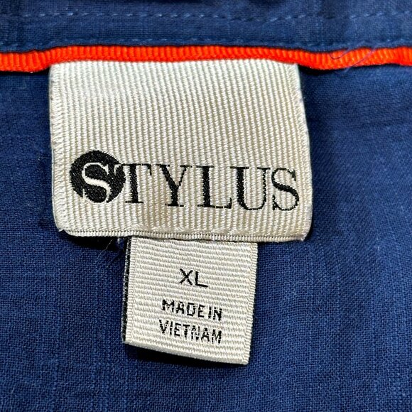 Stylus Semi Sheer Button Down Shirt Size XL Blue Orange Trim Cotton Long Sleeve - Picture 9 of 12